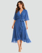 Women's maxi wrap dress with V-neckline and flowing full-length silhouette, summer style