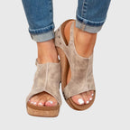Orthopedic sandals for women with cushioned insole and adjustable buckle wedge
