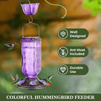 Glass hummingbird feeder 24oz leak-proof with 6 flower-shaped feeding ports and perches