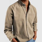 Men casual long sleeve button up shirt with lapel collar