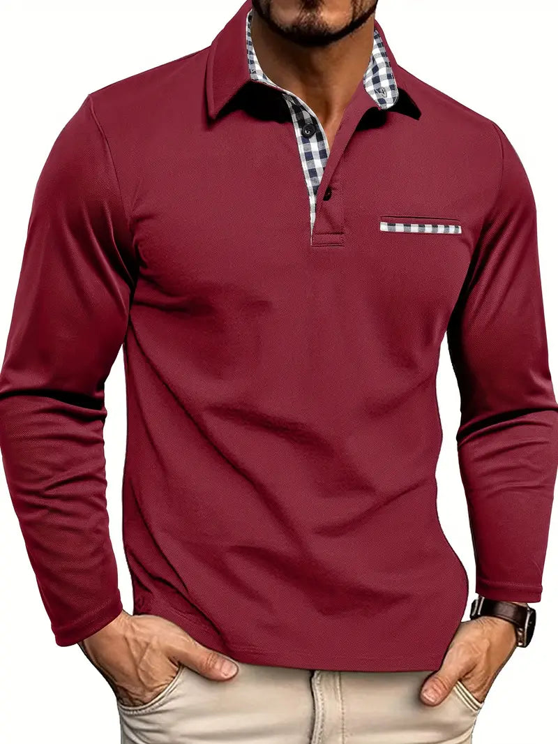 Men's long sleeve polo shirt, comfort fit, summer breathable design