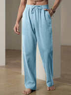 Men's casual trousers elastic waist drawstring straight fit lightweight