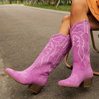 Women embroidered western cowboy boots wide calf block heel