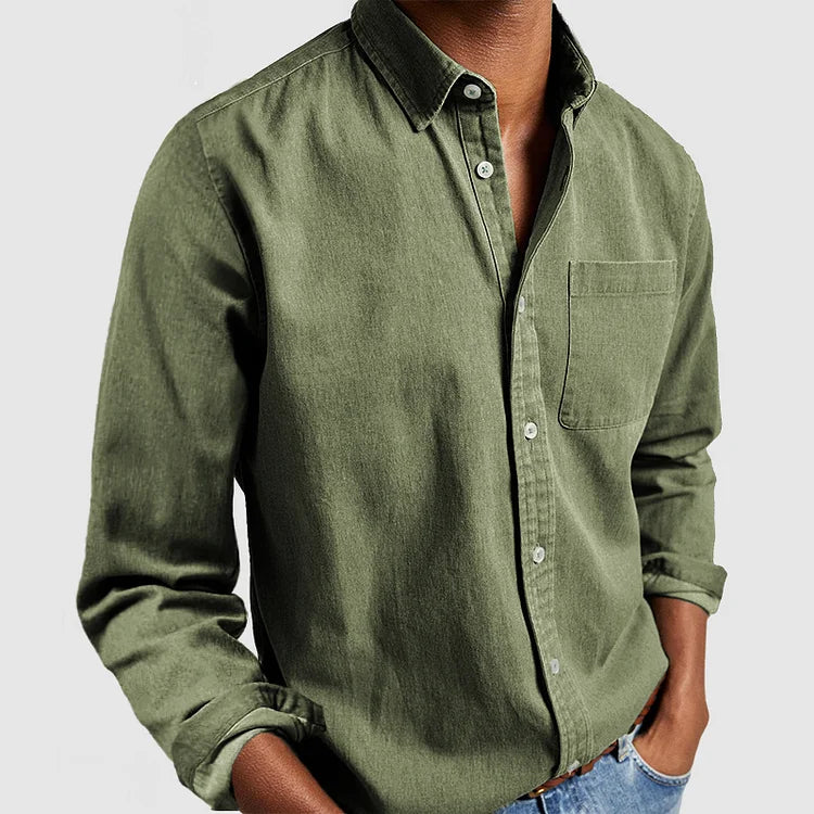 Men casual long sleeve button up shirt with lapel collar