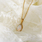 Opal drop pendant necklace 18K gold teardrop natural opal minimalist