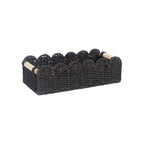 Boho woven storage basket with fan edge, natural fibre, rectangular, 35.5x16x10cm