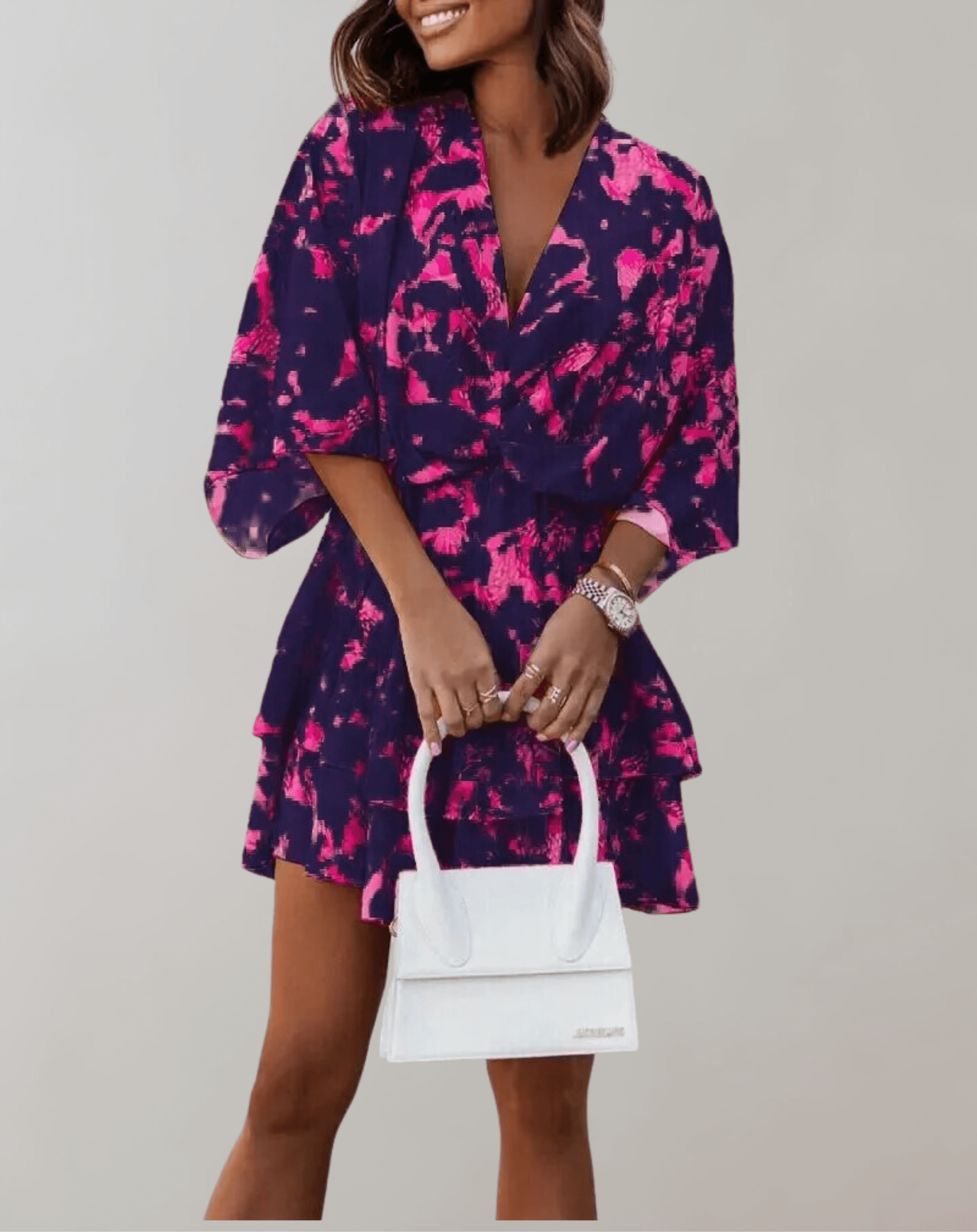 Women's midi dress with batwing sleeves and V-neckline, spring summer