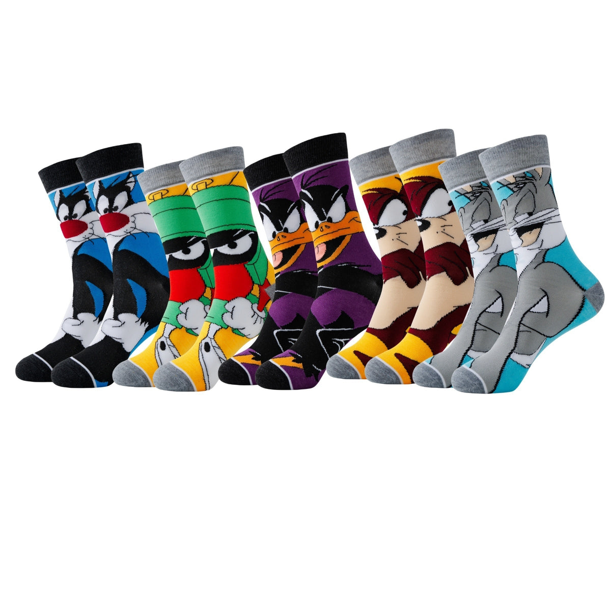 Cartoon socks set with superhero and animated character designs, ankle length
