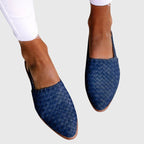 Women's woven slingback flats with adjustable buckle strap, pointed toe, orthopaedic summer flat shoes