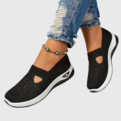 Women's orthopaedic slip-on shoes with knitted upper and thick cushioned sole