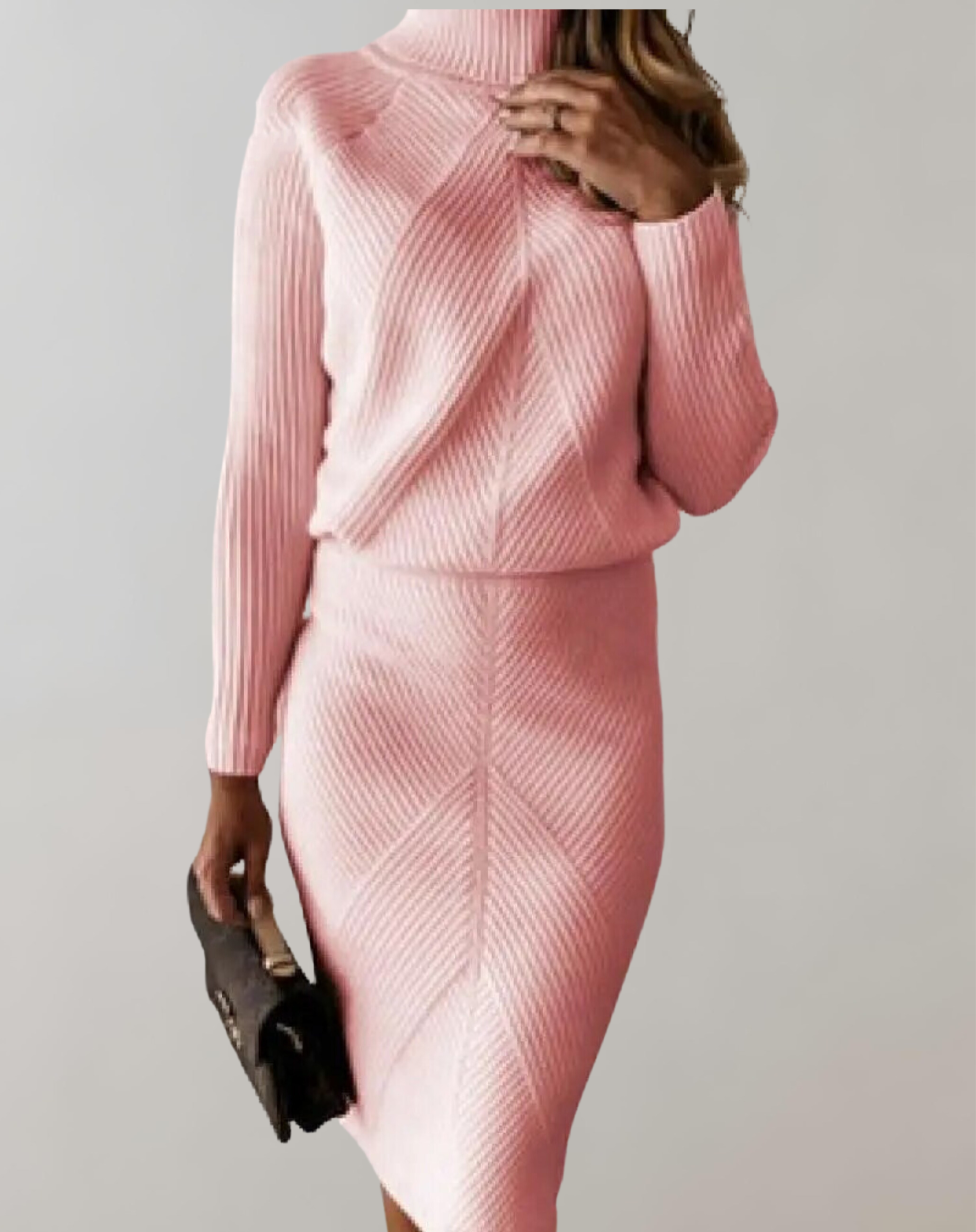 Women 2 piece knit turtleneck sweater and slim skirt set in multiple colors
