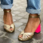 Women sandals ankle strap open toe with alloy buckle closure