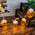 Beer mug LED string lights set of 2, warm white battery powered Oktoberfest fairy lights