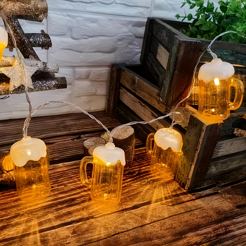Beer mug LED string lights set of 2, warm white battery powered Oktoberfest fairy lights