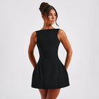 Mini A-line dress sleeveless with round neck, women's cocktail party dress