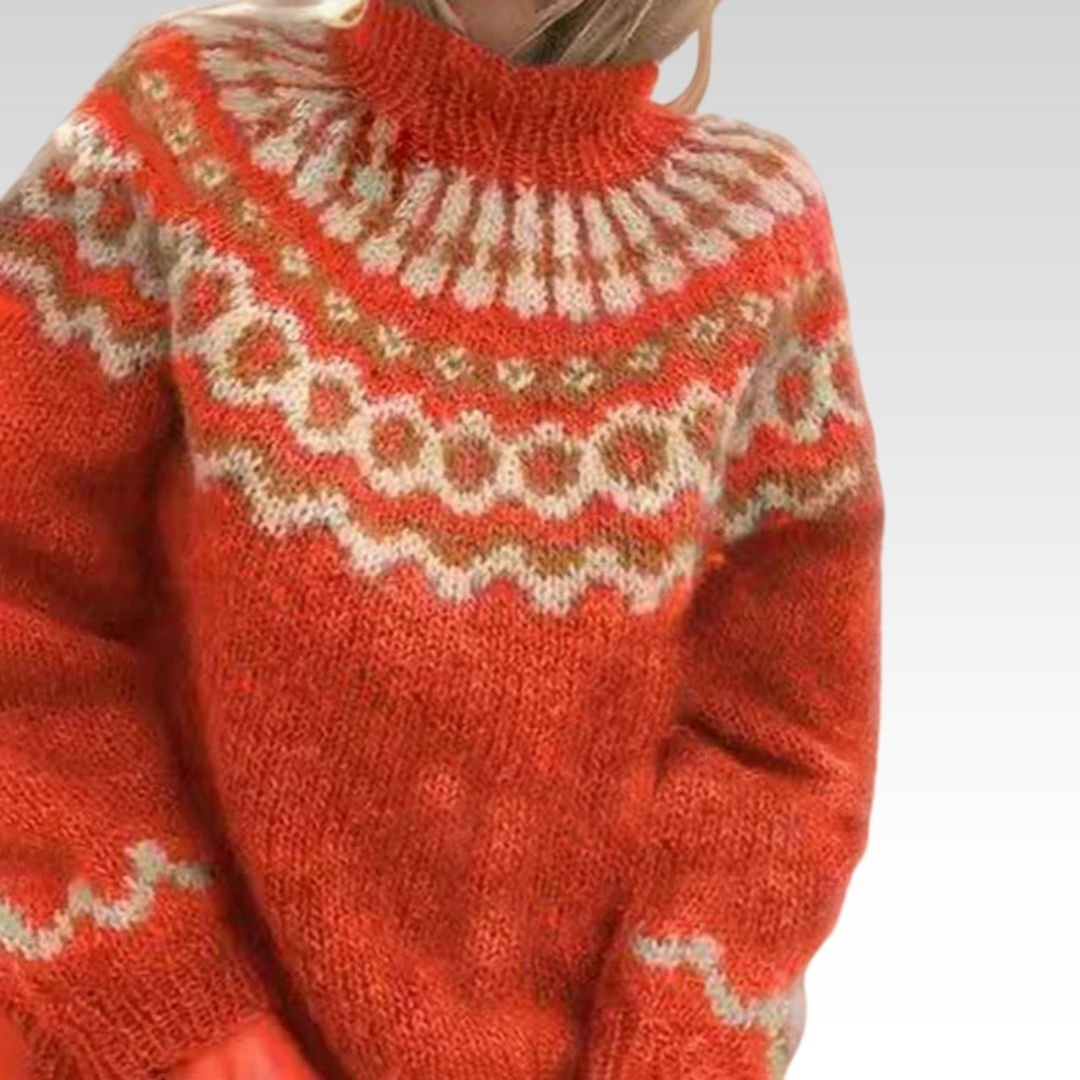 Women cotton wool turtleneck sweater with ribbed cuffs and high neck collar