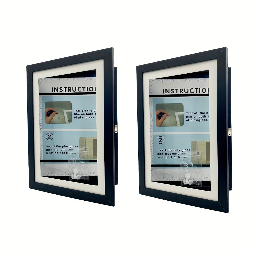 Magnetic photo frames set of 2, interchangeable with mat, A4 and A6, black and wood grain