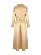 Women's A-line high waist V-neck long sleeve pleated maxi dress in multiple colours