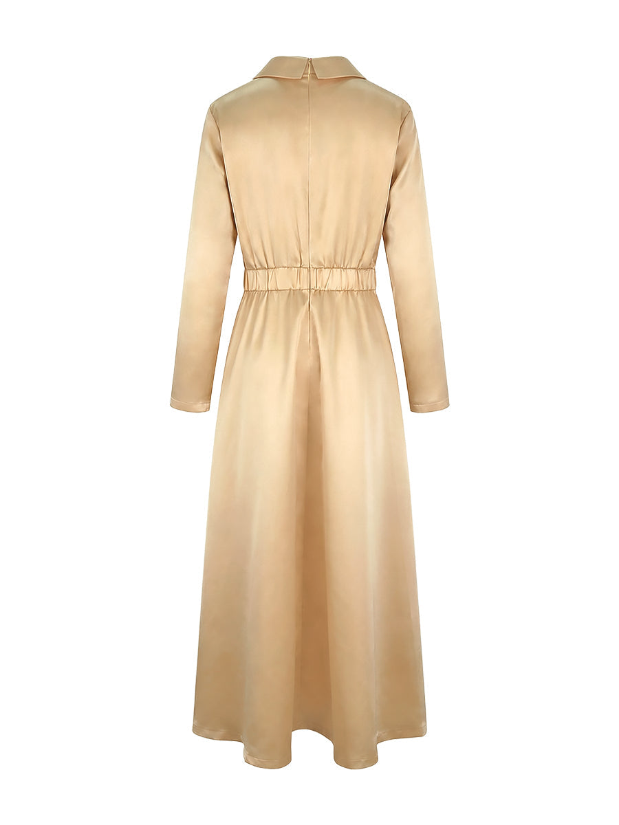 Women's A-line high waist V-neck long sleeve pleated maxi dress in multiple colours