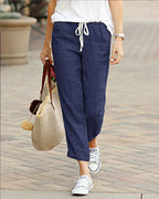 Women's relaxed fit trousers with drawstring waist, full length casual pants