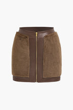 Faux leather co-ord set women's sleeveless top and mini skirt with faux fur trim