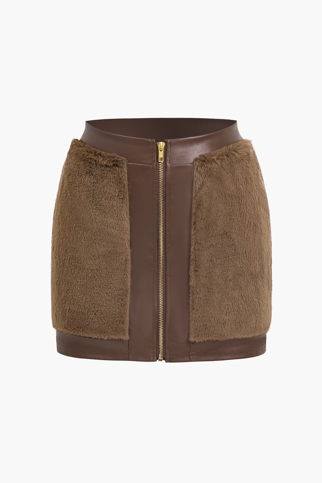 Faux leather co-ord set women's sleeveless top and mini skirt with faux fur trim