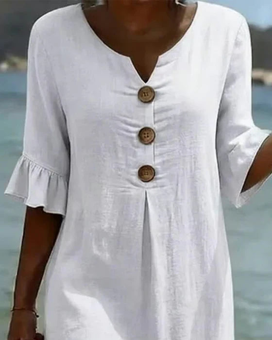 Women's linen dress summer button midi relaxed loose fit, multiple colours