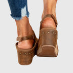 Orthopedic sandals for women with cushioned insole and adjustable buckle wedge