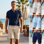 Men linen look shorts relaxed fit with elastic drawstring waist and side pockets