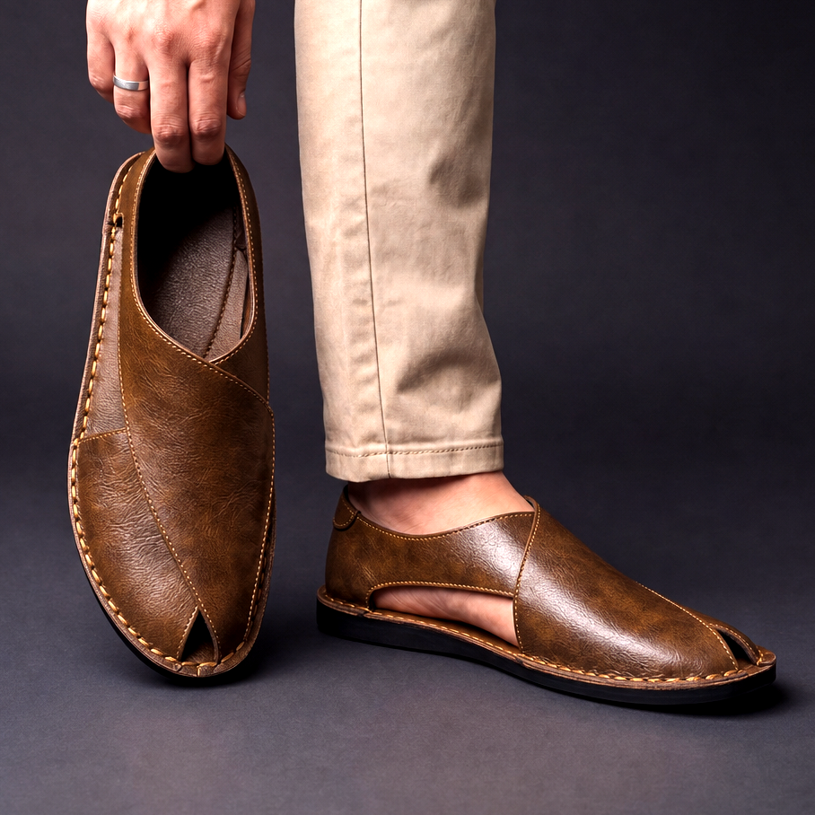 Men's Leather Mules | Backless Slip-On Textured Comfort Shoes