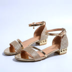 Cocktail Sandals | Women Metallic Glitter Ankle Strap Low Block Heel