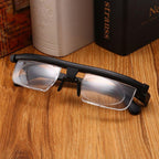 Adjustable prescription glasses with dual lens magnification dials lightweight frame