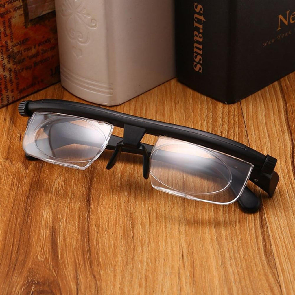 Adjustable prescription glasses with dual lens magnification dials lightweight frame