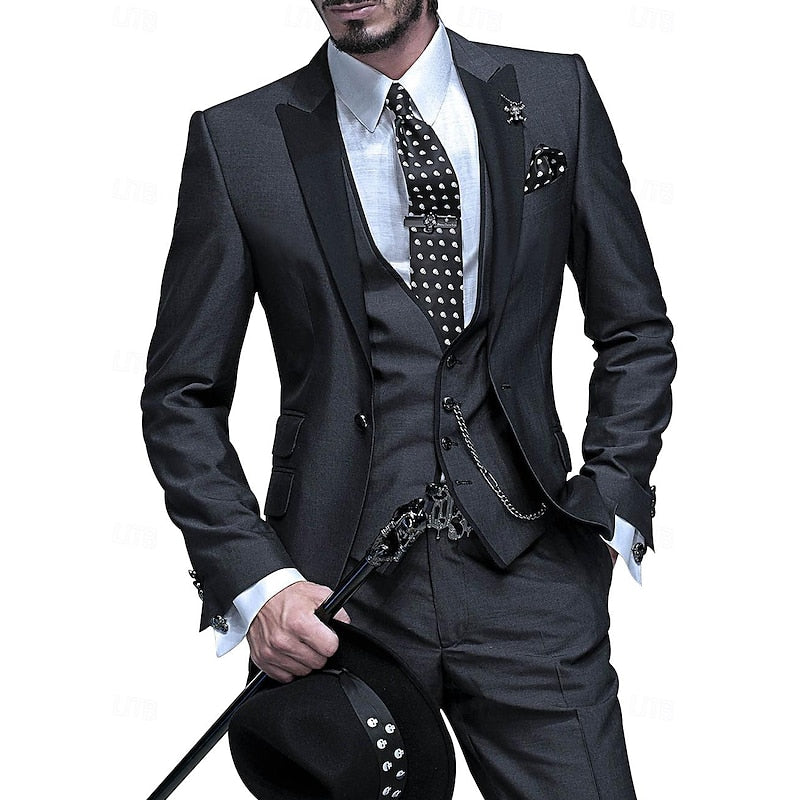 Men 3 piece suit set blazer waistcoat trousers tailored modern fit