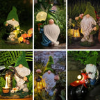 Solar garden gnomes outdoor decor warm white glow weather-resistant resin