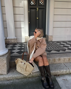 Women's oversized wool coat in brown and black, soft relaxed winter fit
