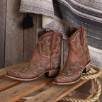 Women leather embroidered cowboy boots western style in brown red green