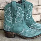 Women leather embroidered cowboy boots western style in brown red green