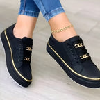 Women lace-up sneakers with golden chain accents shock-absorbing sole