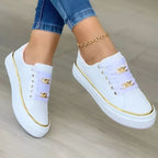 Women lace-up sneakers with golden chain accents shock-absorbing sole