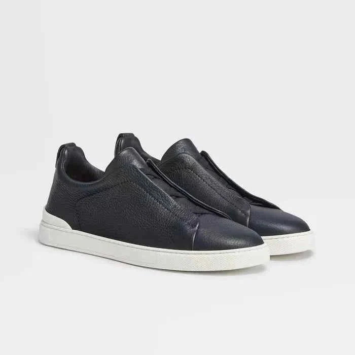 Men's Leather Sneakers | Low-Top, Black | Casual