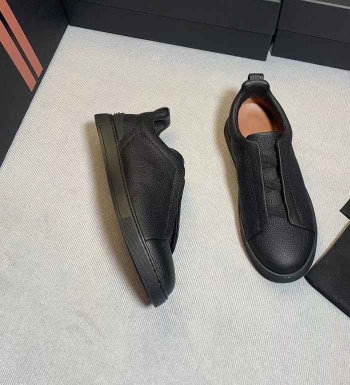 Men's Leather Sneakers | Low-Top, Black | Casual