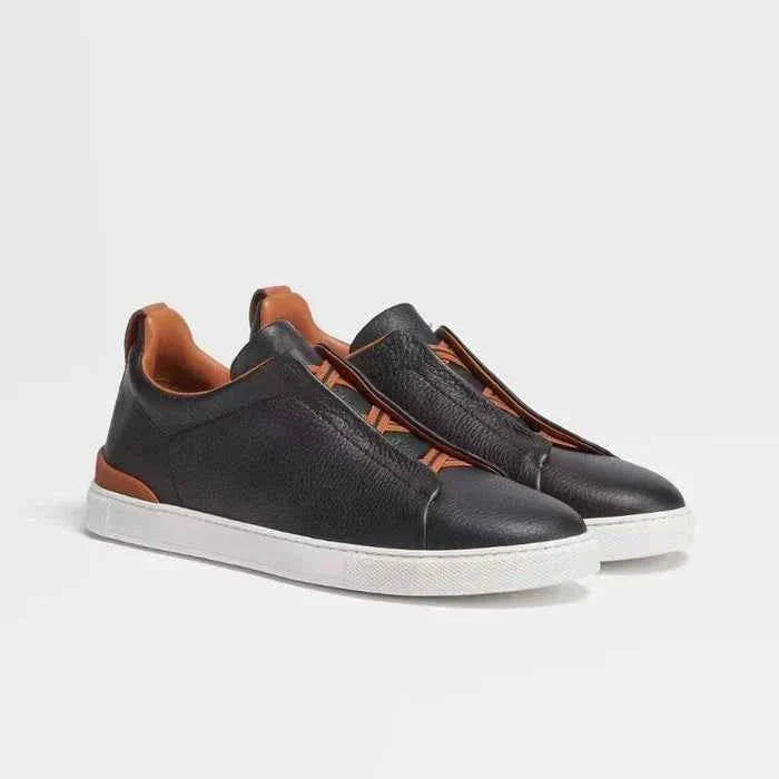 Men's Leather Sneakers | Low-Top, Black | Casual