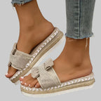 Women orthopedic bow tie wedge sandals peep toe slip-on platform