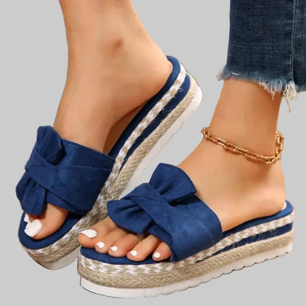 Women orthopedic bow tie wedge sandals peep toe slip-on platform