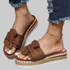 Women orthopedic bow tie wedge sandals peep toe slip-on platform