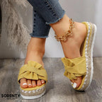 Women orthopedic bow tie wedge sandals peep toe slip-on platform
