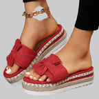 Women orthopedic bow tie wedge sandals peep toe slip-on platform