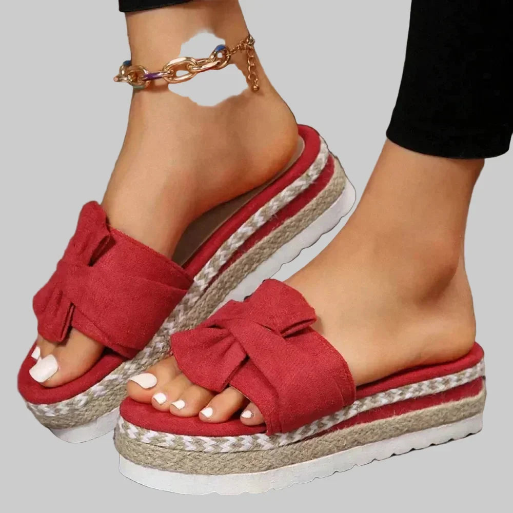 Women orthopedic bow tie wedge sandals peep toe slip-on platform