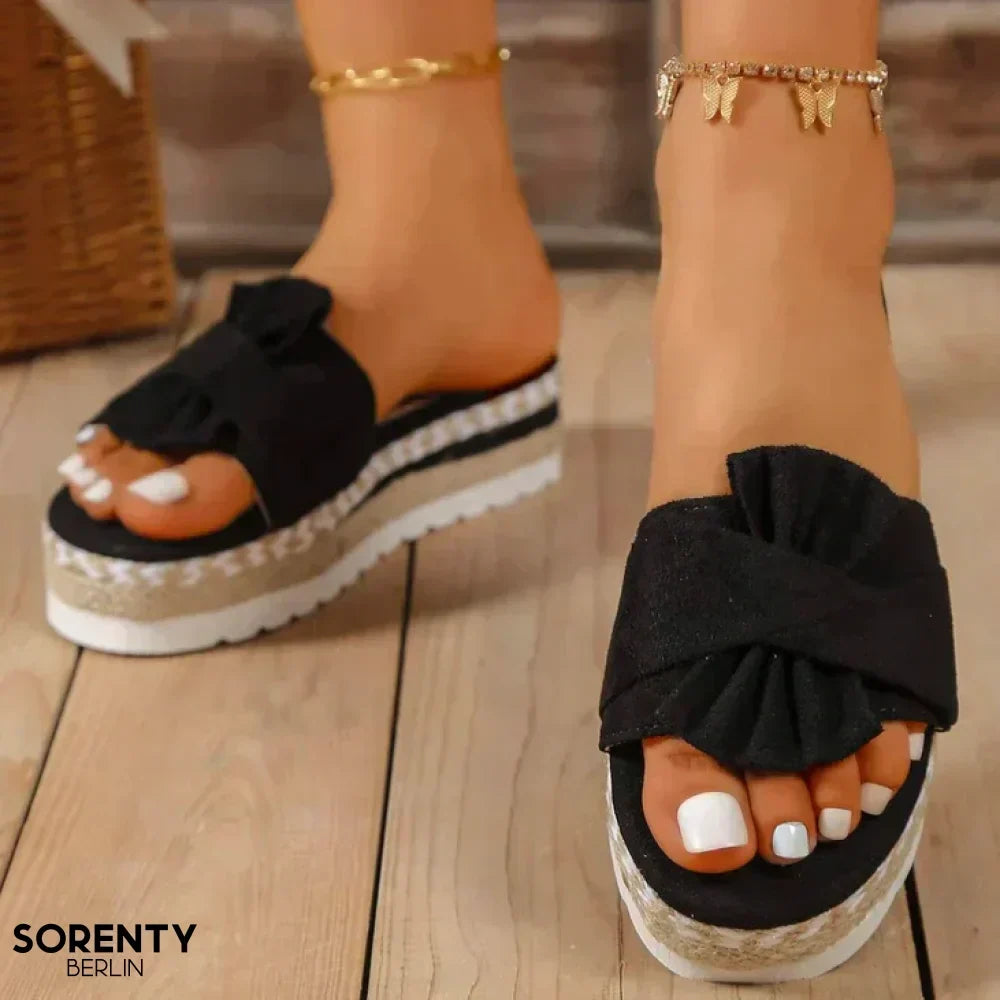 Women orthopedic bow tie wedge sandals peep toe slip-on platform